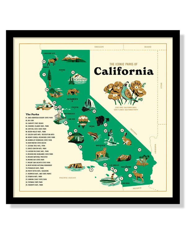 Iconic Parks of California Map Poster