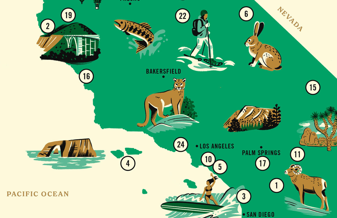 Iconic Parks of California Map Poster