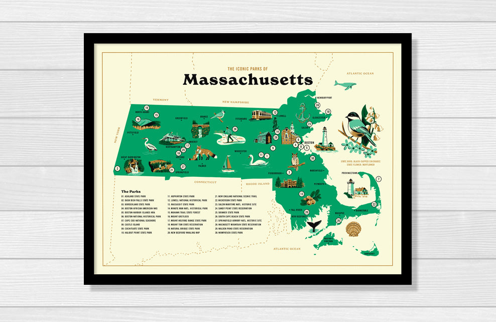 Iconic Parks of Massachusetts Map Poster